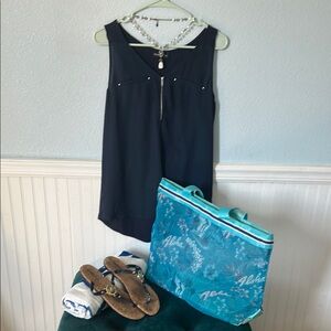 Navy Fortune & Ivy Sleeveless Top w/ Zipper Detailing (Used)